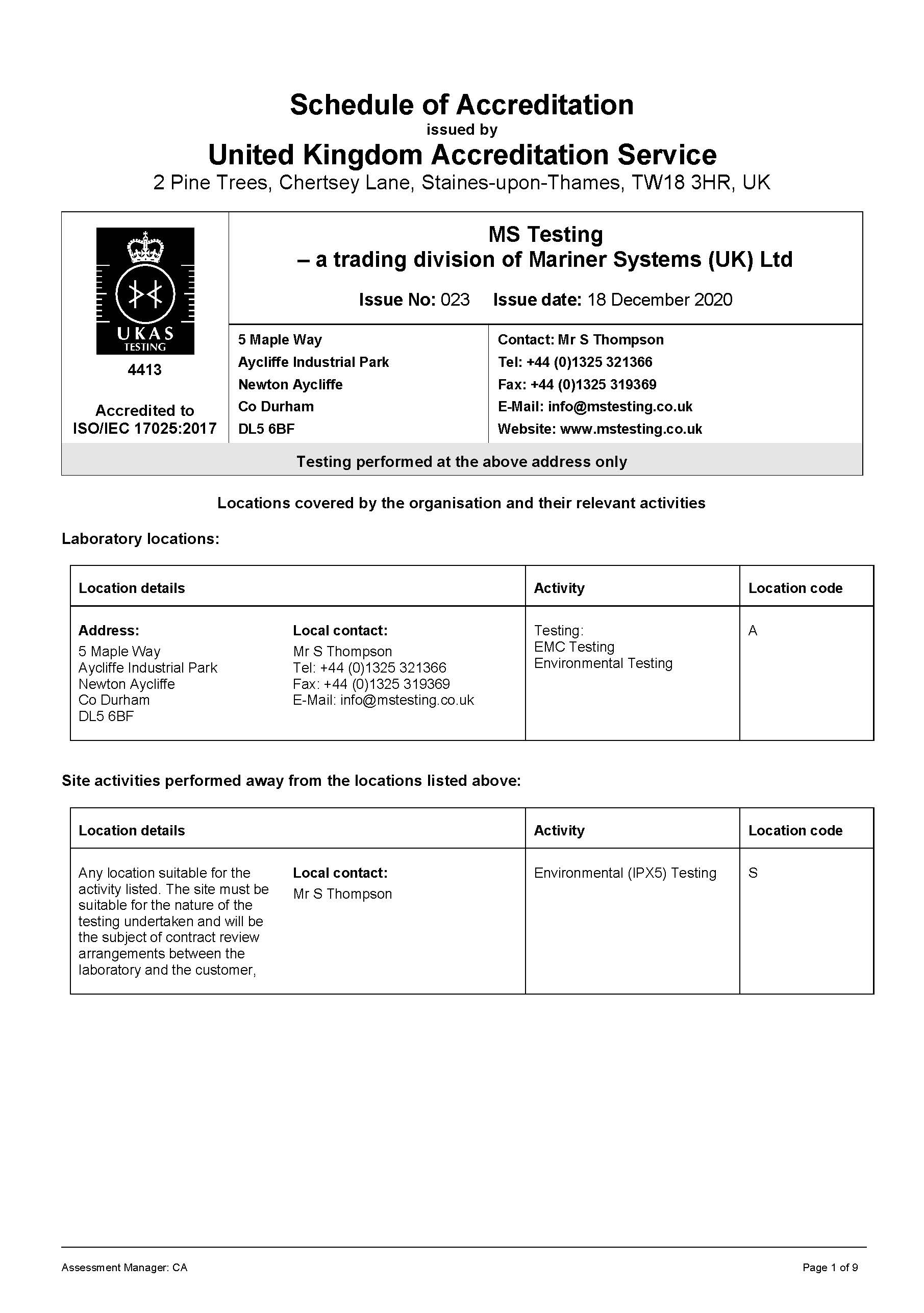 MARINER TEST LABORATORY